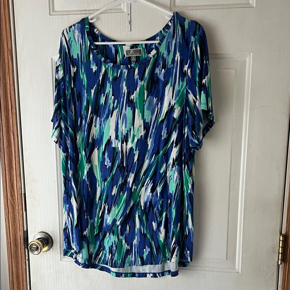 Apt. 9 Vibrant Blue and Green Patterned Tee